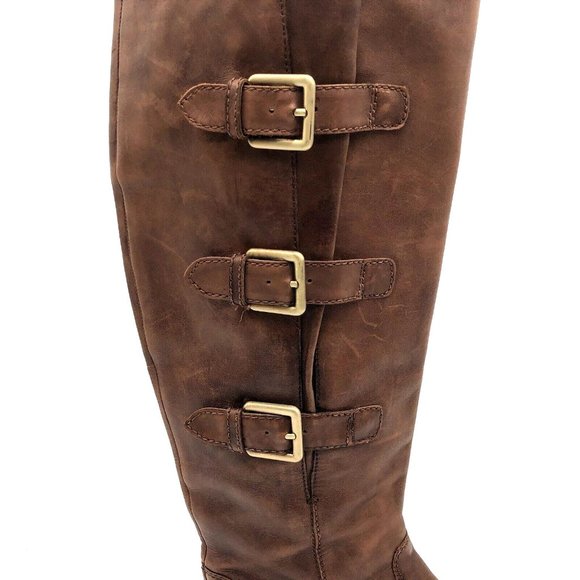 Ecco Womens Boots Knee High Leather Block Heel Zipper Buckles Brown Size 39 US 8 - Picture 2 of 8